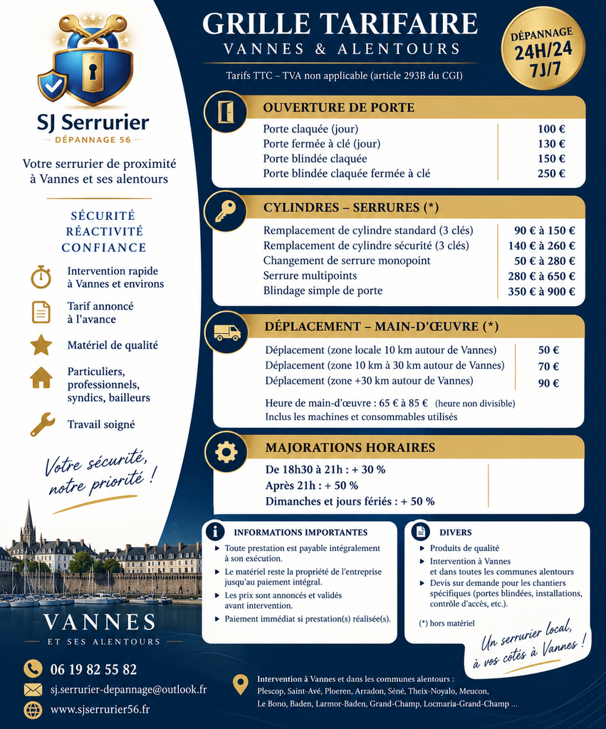 Serrurier Morbihan dépannage: ouverture de porte Vannes, Serrurier Plescop, Meucon, Grand Champ, Serrurier Saint Avé, porte bloquée, serrure à changer. Poignée qui tombe, clé cassé